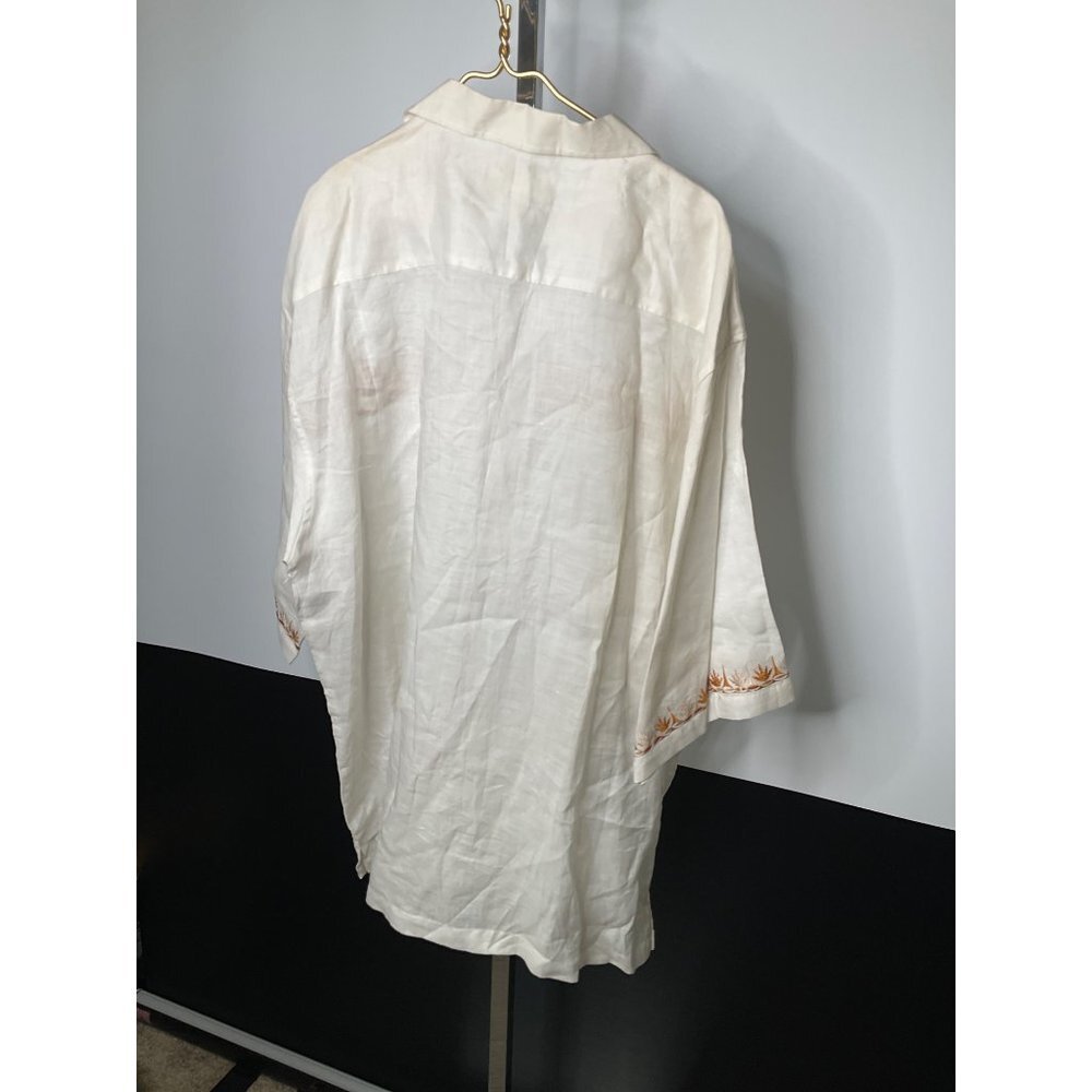 3xl Brock Jeans Beige Embroidered Leaf Linen Shirt Mens - Picture 5 of 7